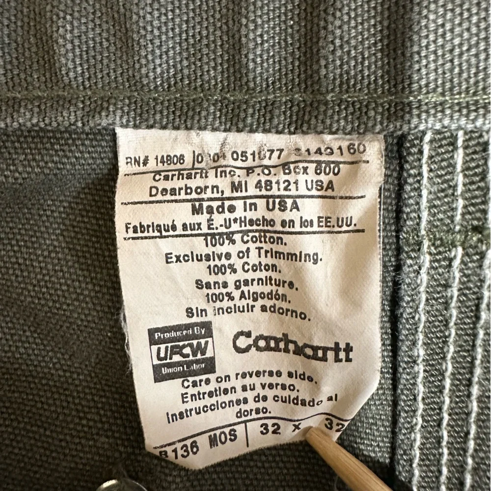 Carhartt B136 MOS Double Knee Canvas Work Pants Mens 32x32 UFCW USA (Fits 30x31) - Picture 7 of 8